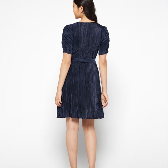 DKNY Pleated Tie-Waist Dress Navy Size 2 - Picture 2 of 6